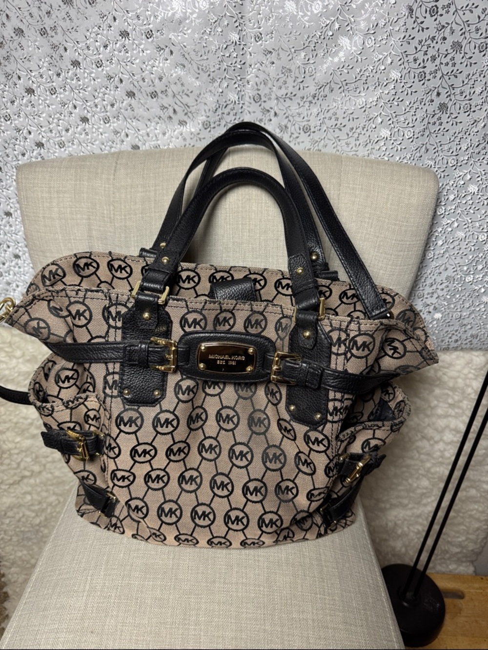 Michael Kors Beige and Black Signature MK Tote